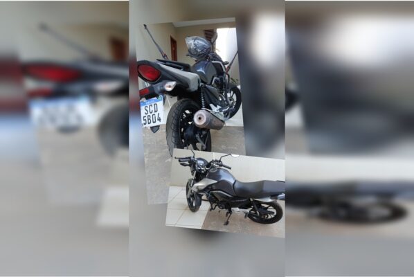 Foto colorida mostra moto furtada em estacionamento de restaurante na Asa Sul