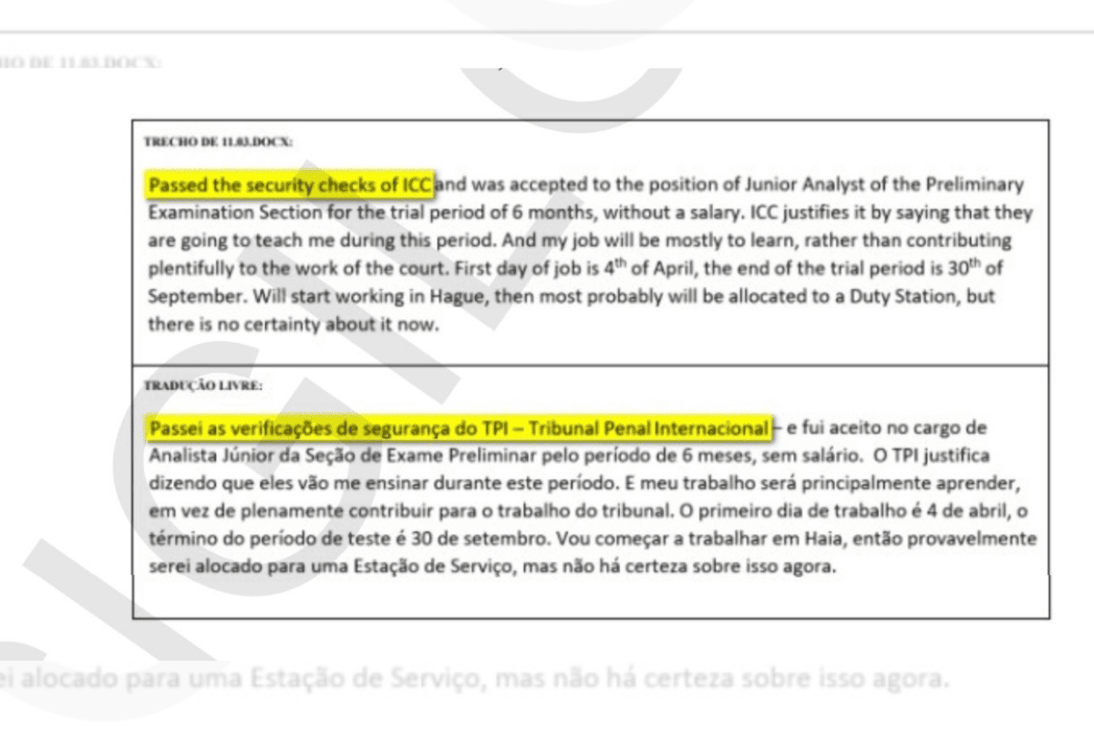Prints de documento que trata de espião russo preso no Brasil
