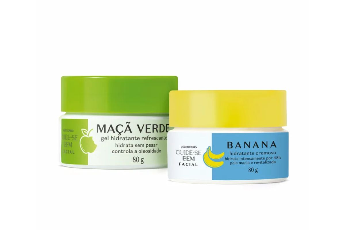 Combo Cuide-se Bem Feira Misturinha: Gel Hidratante Facial Maçã Verde 80g + Hidratante Cremoso Facial Banana 80g