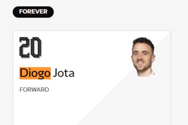 Imagem colorida da posição do jogador Diogo Jota no site oficial do Livepool