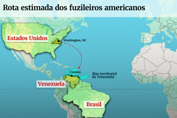 Imagem colorida, mapa fuzileiros eua- Metrópoles
