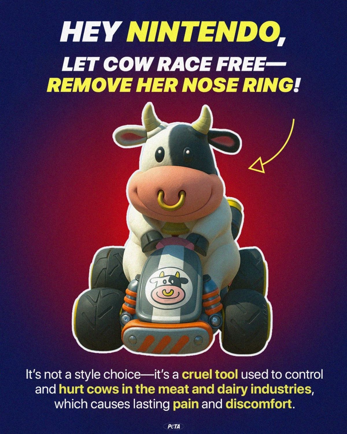 Arte feita pela Peta sobre a personagem Cow do jogo Mario Kart World - Metrópoles