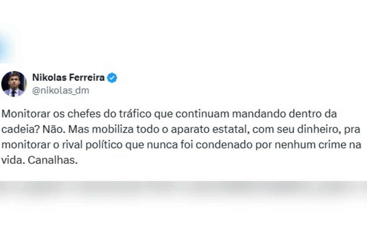 Imagerm colorida, Nikolas sobre monitoramento policial de Bolsonaro: "Canalhas" - Metrópoles