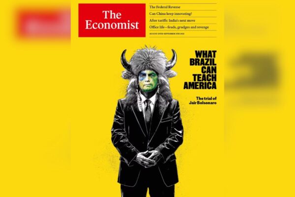 Imagem colorida mostra o ex-presidente Jair Bolsonaro na capa da revista The Economist - Metrópoles