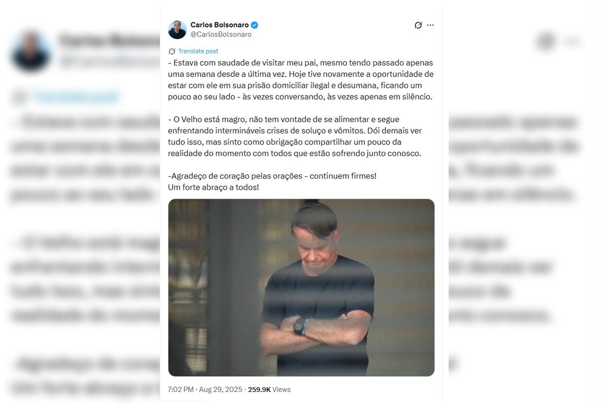 Imagem colorida reprodução de print de Carlos Bolsonaro