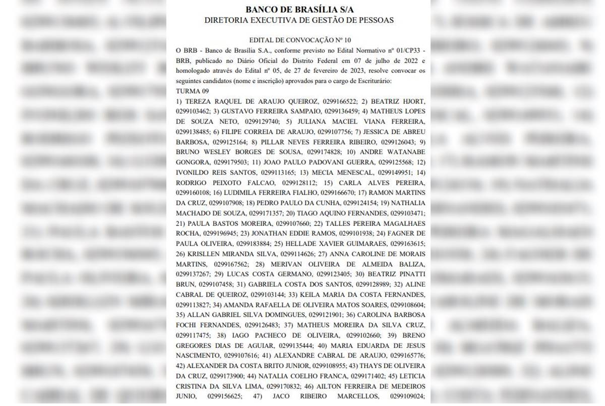 Lista de escriturários aprovados em concurso convocados pelo BRB - Metrópoles