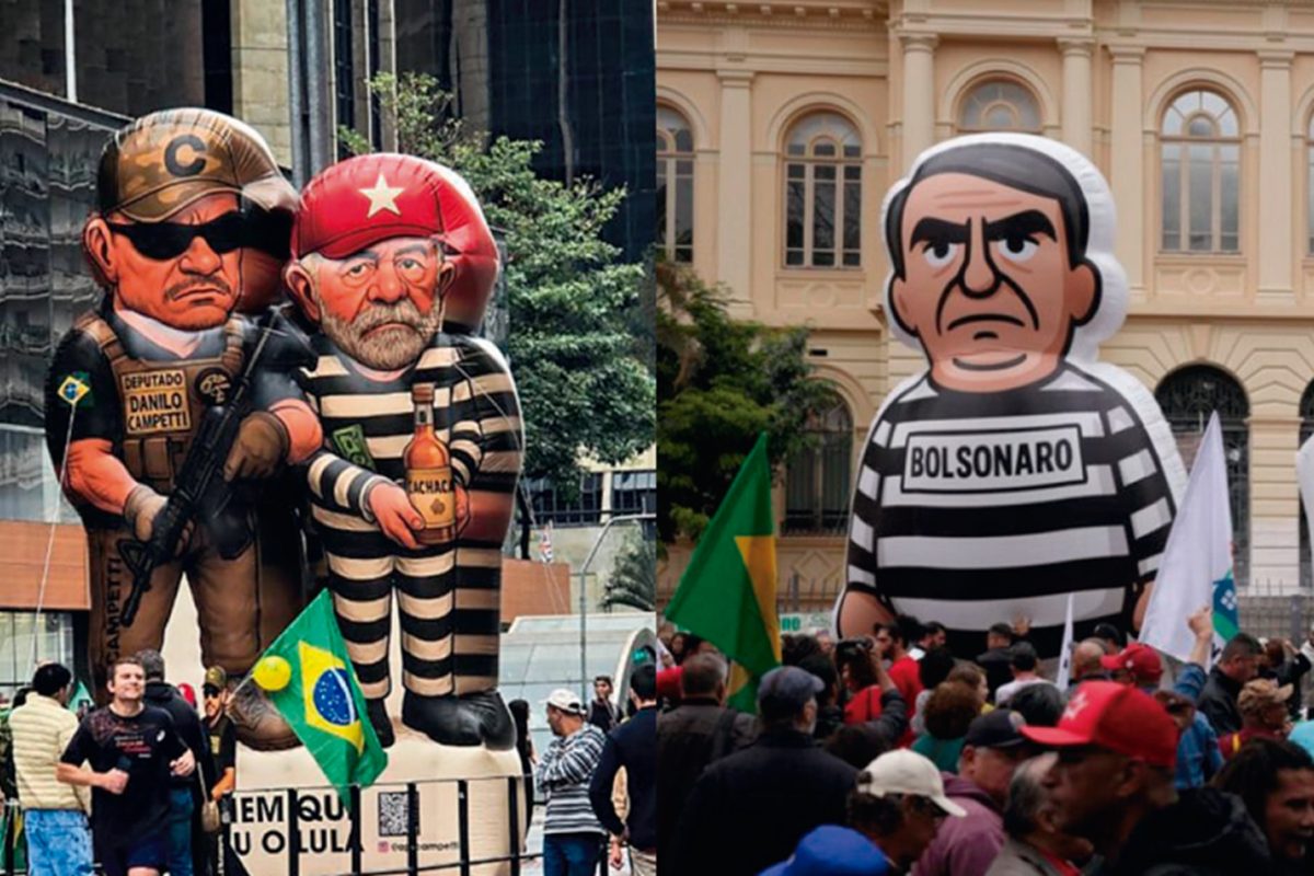 Bonecos de presidiário: atos em SP têm duelo entre Luleco e Bolsoleco