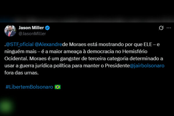 Imagem colorida de publicação feita por Jason Miller, conselheiro de Donald Trump - Metrópoles