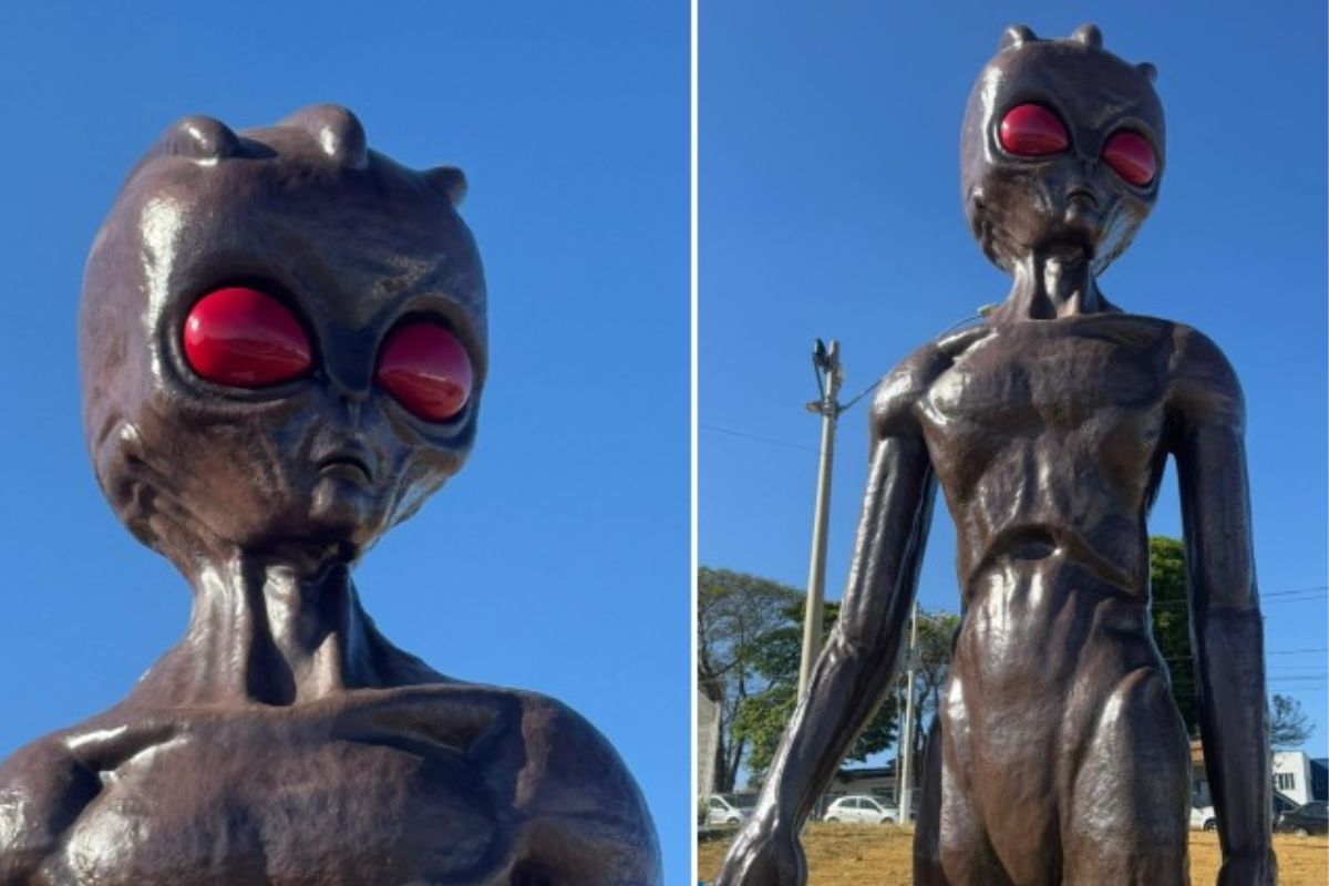 Varginha inaugura escultura de ET com 4 metros
