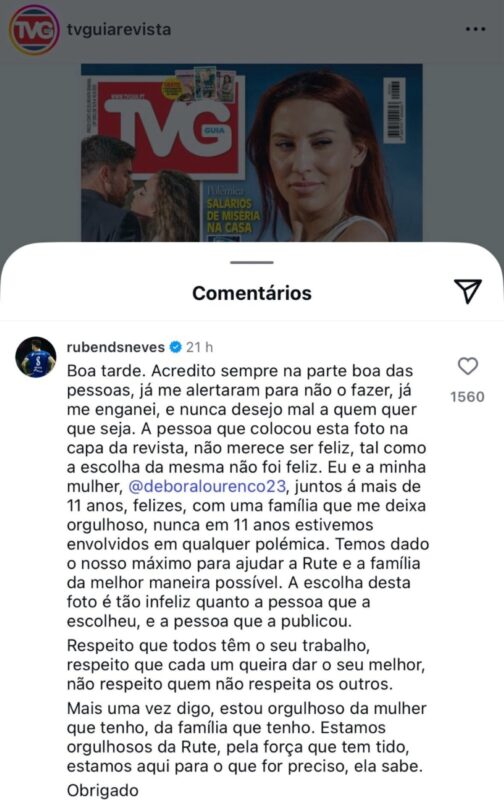 Foto colorida de comentário Rúben Neves - Metrópoles
