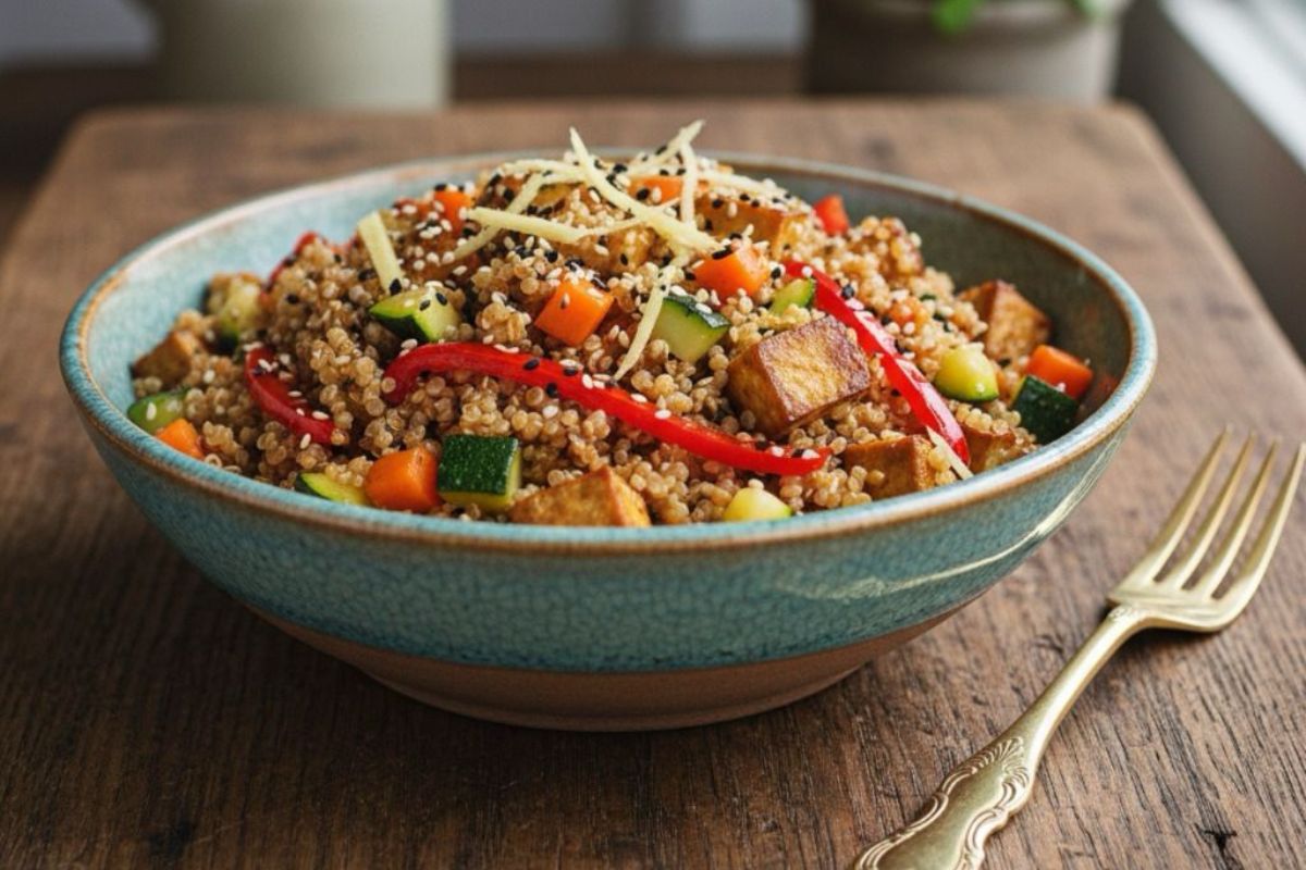 Quinoa com legumes e tofu