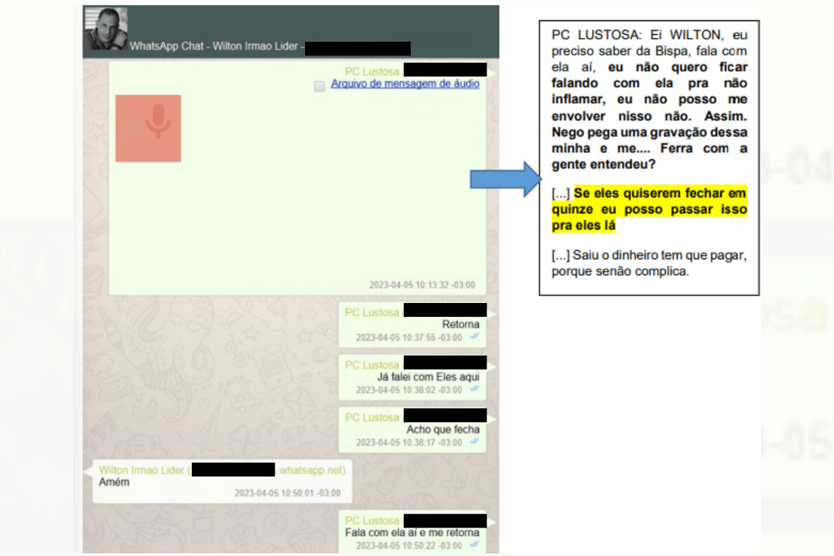 Print de conversa no WhatsApp entre investigados na operações Fames-19