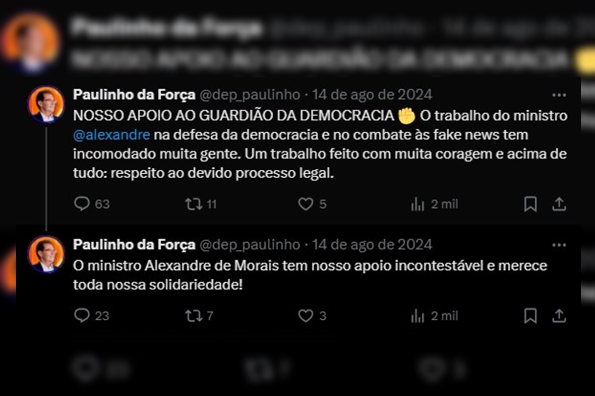 Imagem colorida reprodução de postagem do deputado federal Paulinho da Força (Solidariedade-SP), no X