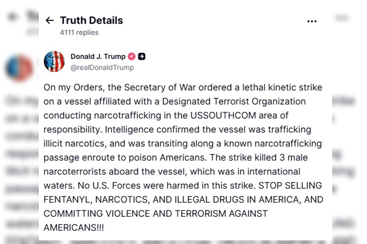 Imagem colorida reprodução de postagem de Trump