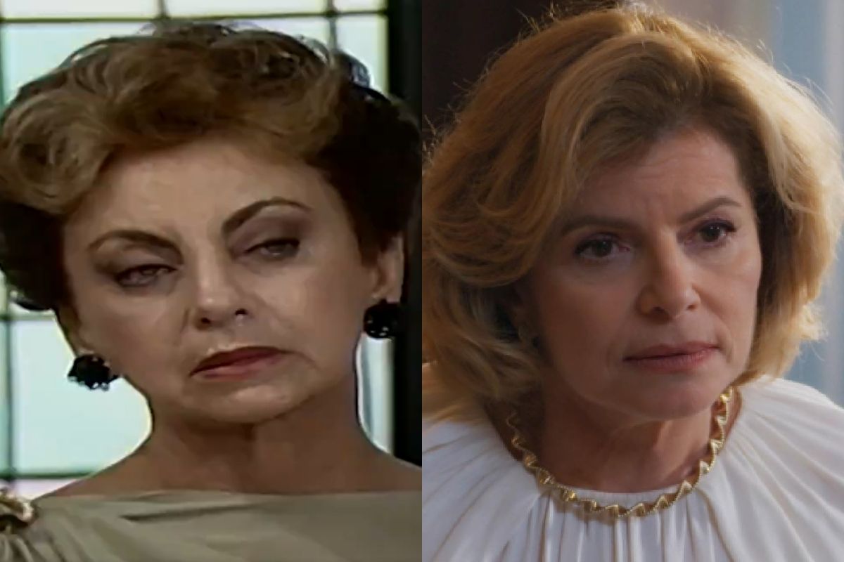 Montagem colorida com fotos de Beatriz Segall e Débora Bloch como Odete Reitman