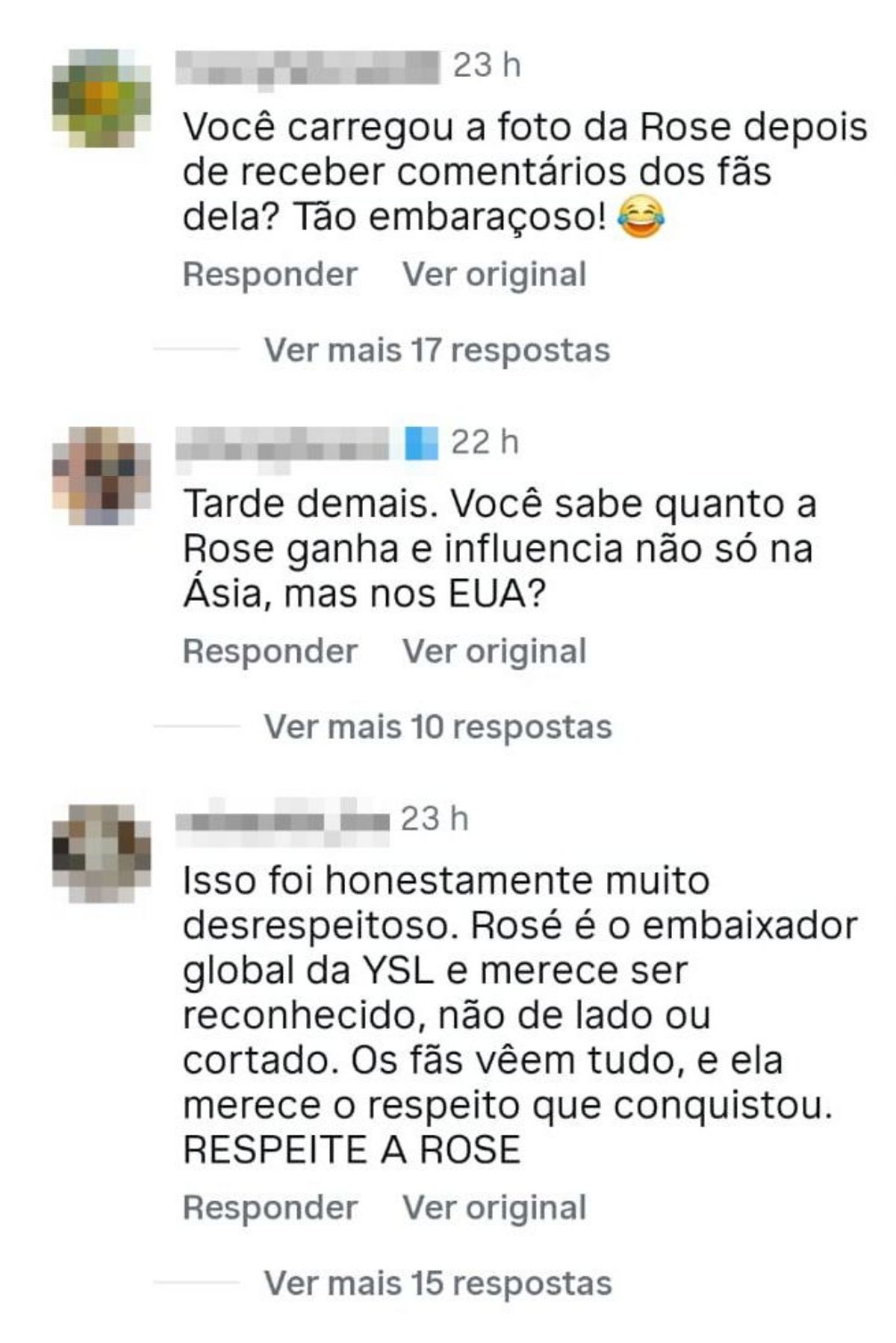 Comentários em post da Elle UK sobre Rosé - Metrópoles