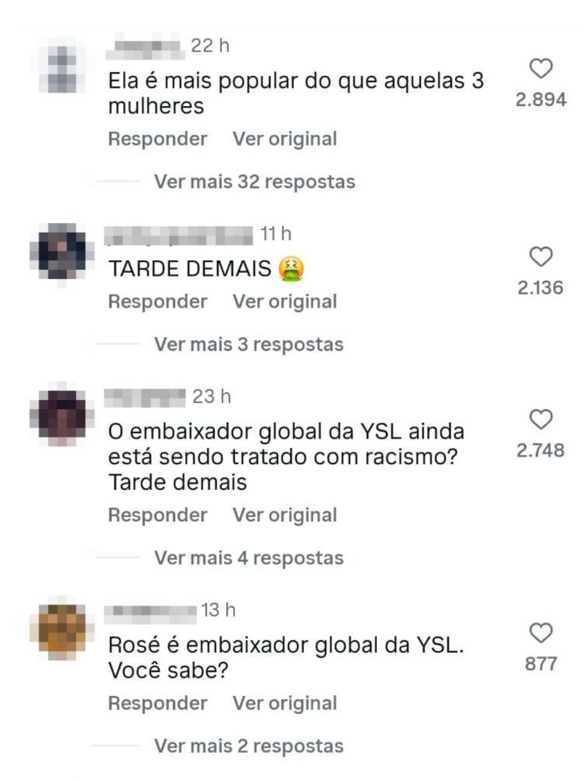 Comentários em post da Elle UK sobre Rosé - Metrópoles
