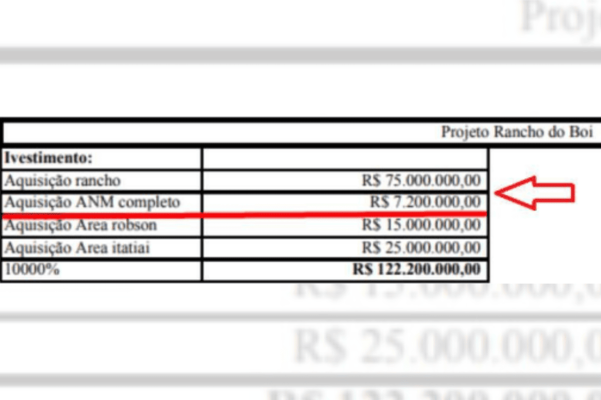 Print de tela com uma planilha incluído em relatório da PF da operação Rejeito