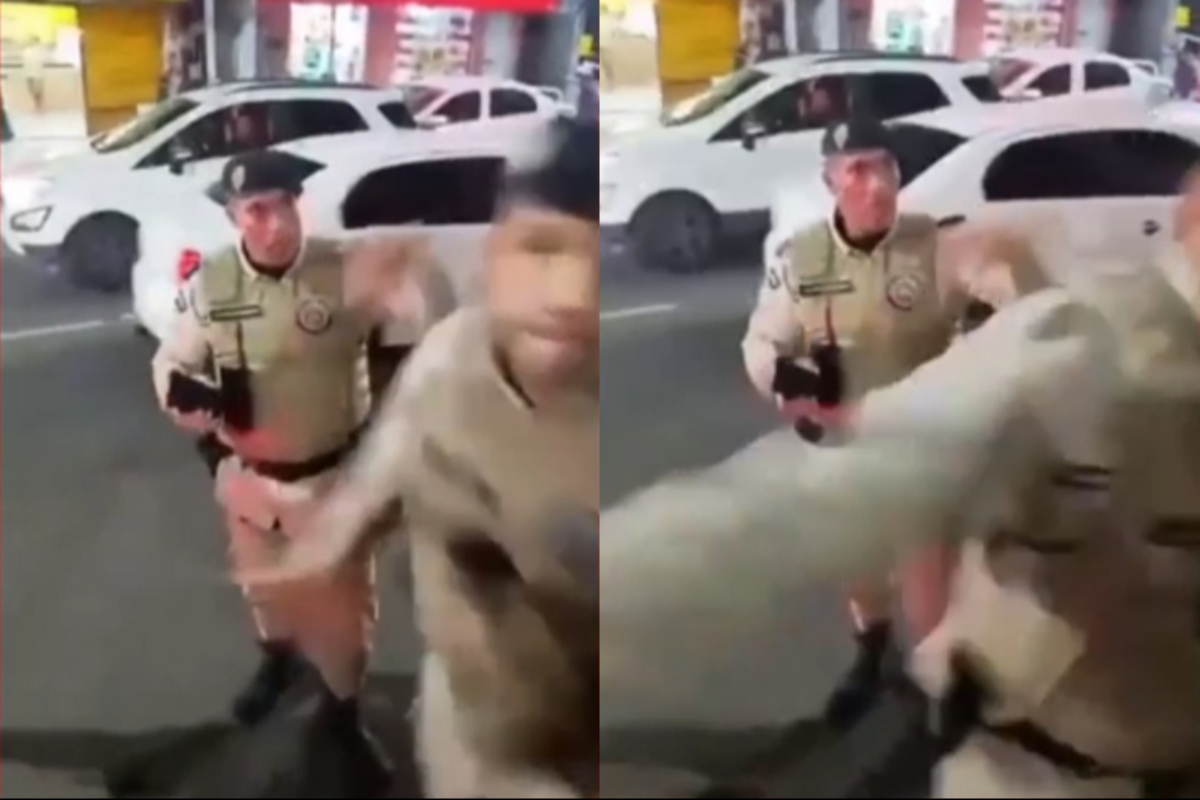 PM dá tapa na cara de homem durante protesto em Salvador. Vídeo