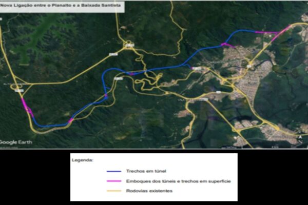 Imagem colorida mostra projeto de nova pista da Imigrantes. Metrópoles