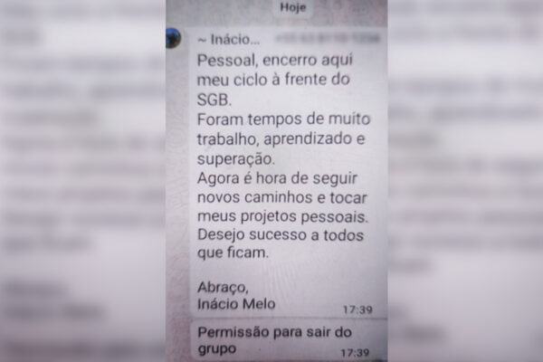 Mensagem enviada pelo presidente do SGB, Inácio Cavalcante, aos diretores da estatal