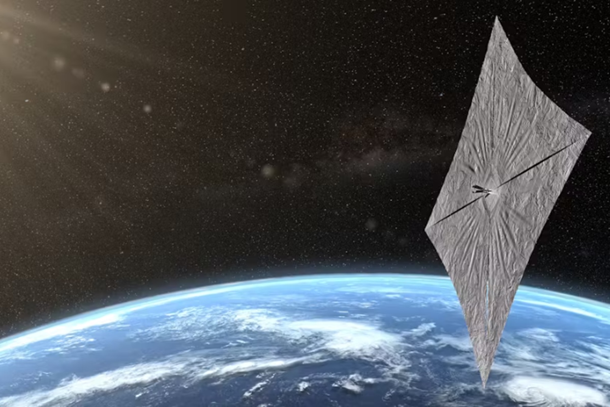 Foto colorida de satélite de refletores de Mylar - Metrópoles