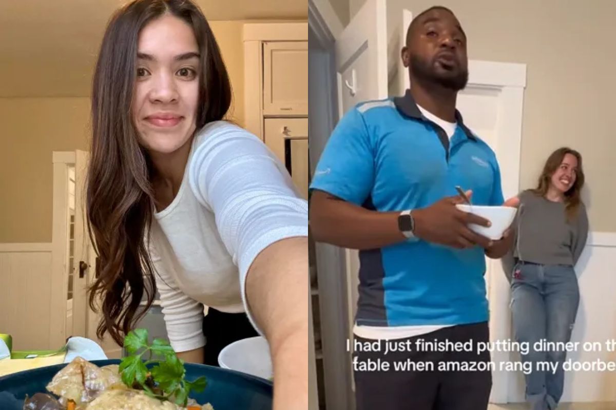 montagem colorida de fotos de Chef convida entregador da Amazon para jantar e vídeo viraliza