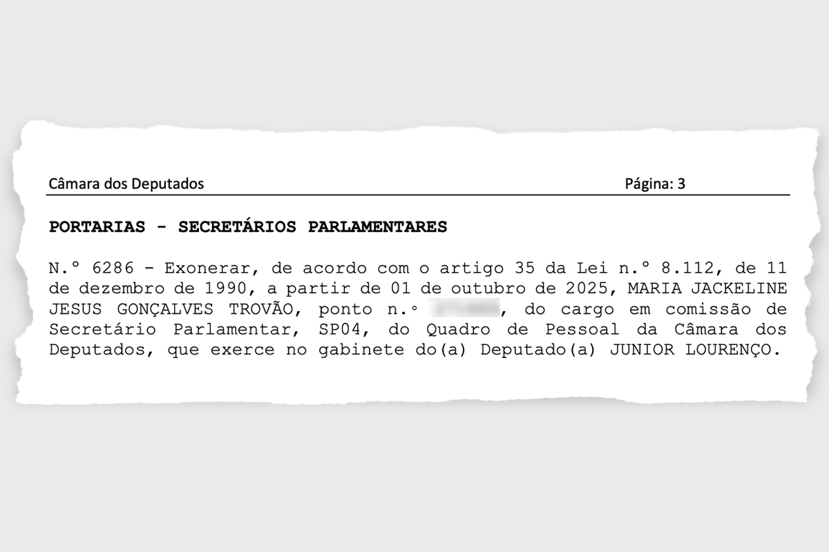Exoneração da sogra de Júnior Lourenço do gabinete dele na Câmara