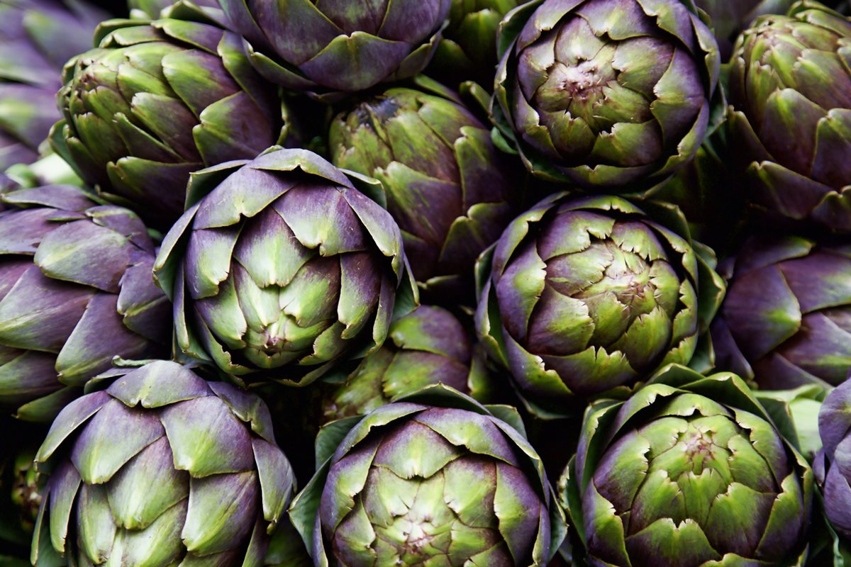 Foto em zoom, colorida de vegetal com tons verdes e roxos - Metrópoles.