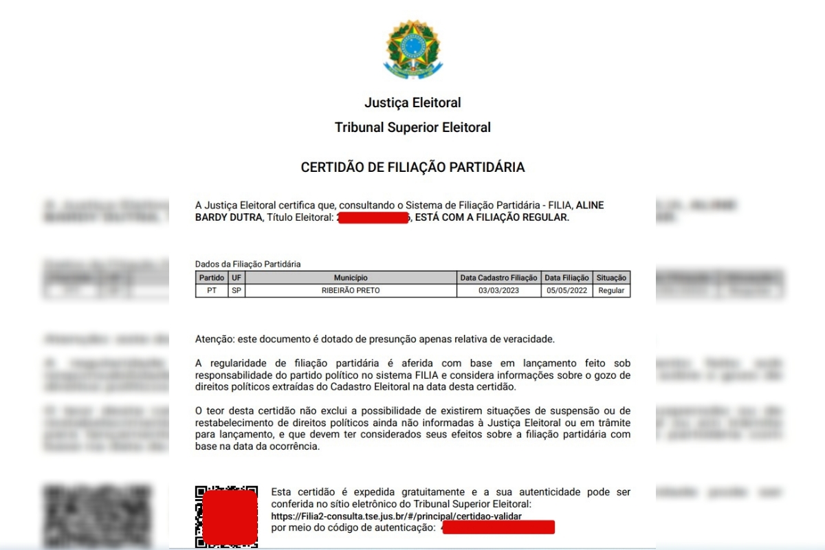 Reincidente: Esquerdogata já foi condenada após chamar PMs de “bostas” 2 Filiação de Aline Bardy Dutra, a Esquerdogata, ao PT