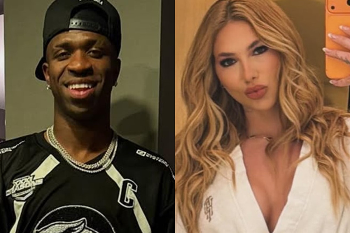 Foto: após cobrir o rosto, Vini Jr. posa com Virginia pela 1ª vez
