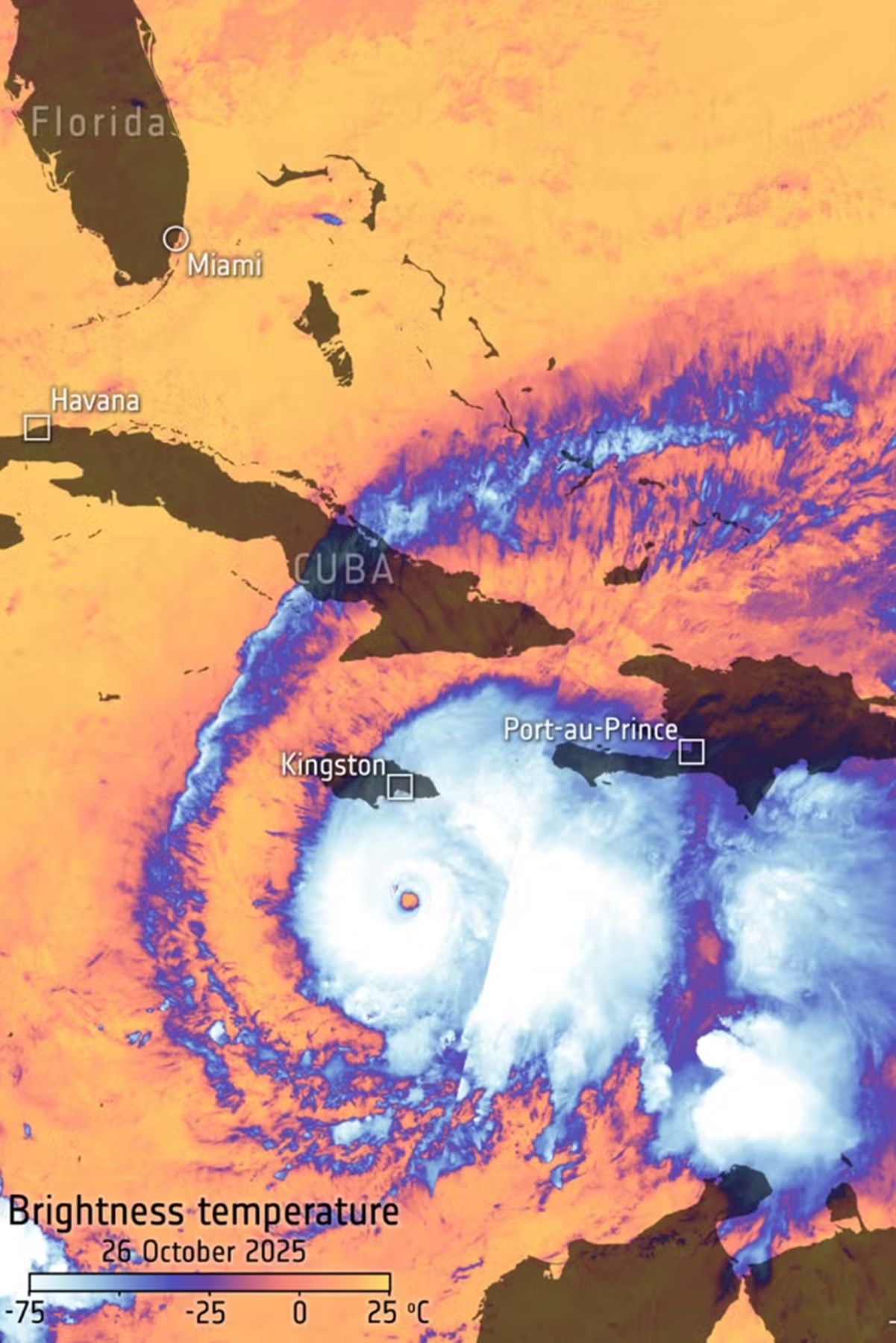 Imagem de satélite de furacão Melissa
