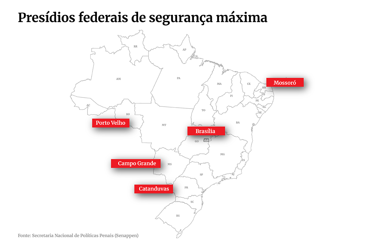 Imagem colorida/arte mapa Presídios Federais