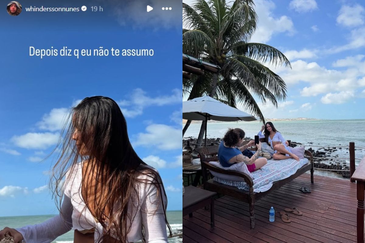 montagem colorida com fotos de Whindersson e modelo