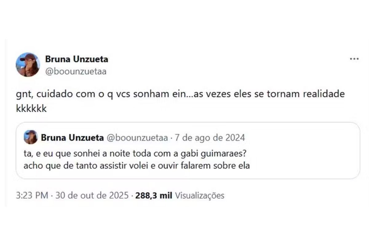 Print de Bruna Unzueta falando sobre Gabi no X