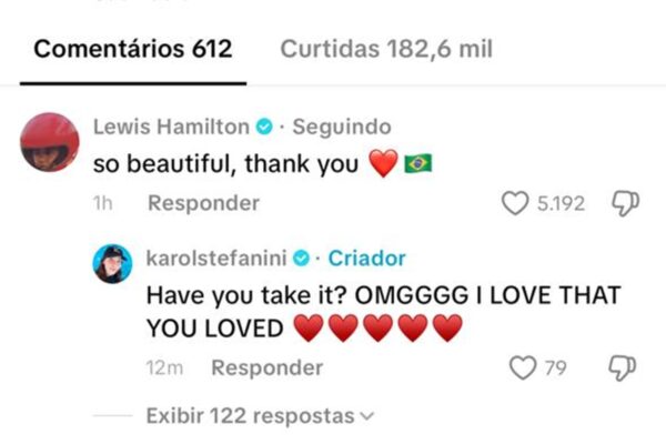 Lewis Hamilton's comments on the Brazilian influencer's publication