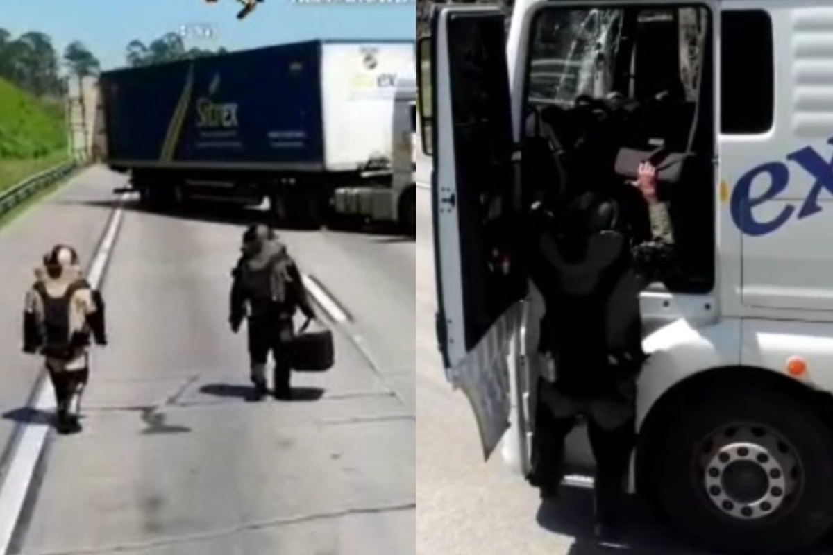 Drones registram ação da polícia em suspeita de bomba no Rodoanel